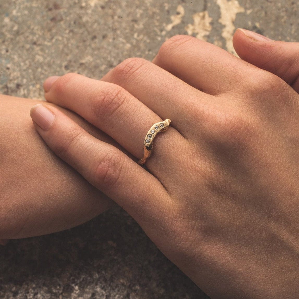 Ring with 5 Canadian diamonds, perfect to stack with solitaire engagement rings. Sculptural and sweet.