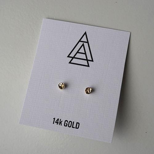 Everyday stud earrings for science lovers. 14K yellow gold.
